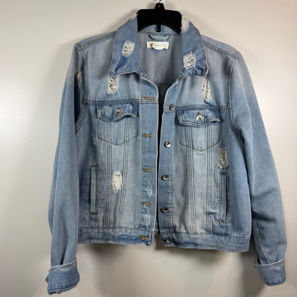Ci Sono Distressed Denim Trucker Jacket Womens XL Y2K Grunge Streetwear Oversize